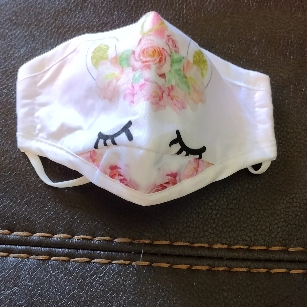 Girls Reusable Cloth Unicorn Kids Masks 3 pk